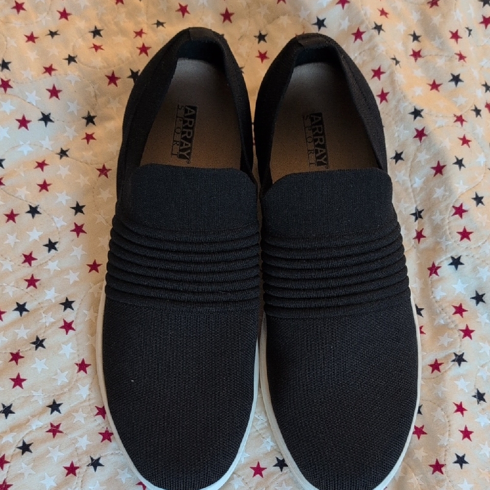 Array Black Ribbed Slip-On Shoes